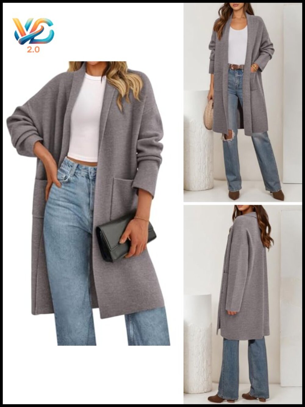 Oversized Open Front Cardigan with Patch Pockets - Cozy Knit
